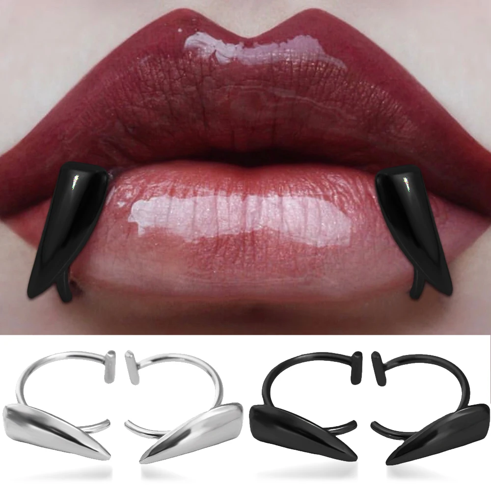 Lippenclips aus Edelstahl, personalisierbar, scharfe Zähne, gefälschter Piercing-Lippenring, Punk, übertriebener Schmuck für Frauen, Gothic-Körperschmuck
