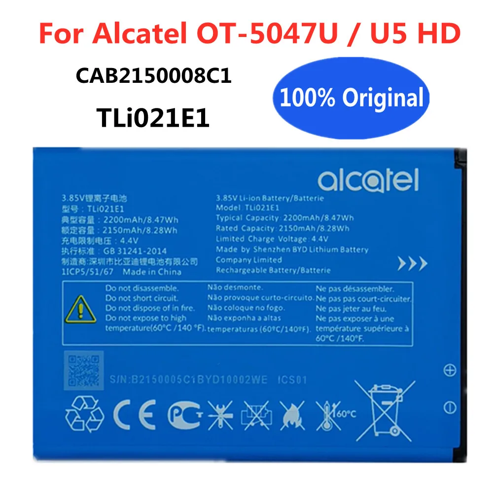 

100% New Original High Quality TLi021E1 Replacement Battery For Alcatel OT-5047U / U5 HD CAB2150008C1 CellPhone Battery Batteria