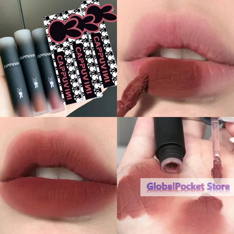 Lápiz Labial Retro Tono Rojo Marrón, Mousse Mate, Barro Labial Aterciopelado, Brillo Labial No Transferrable, Maquillaje, Tinte Labial, Cosmético de Belleza