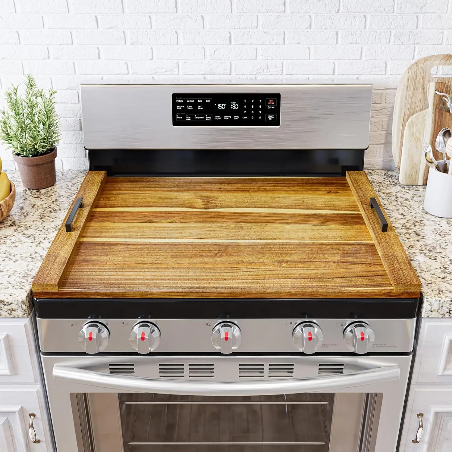 

Noodle Board Stove Cover with Handles, Natural Acacia Wood Top for Gas & Electric Stoves, Kitchen Counter Decor Tray