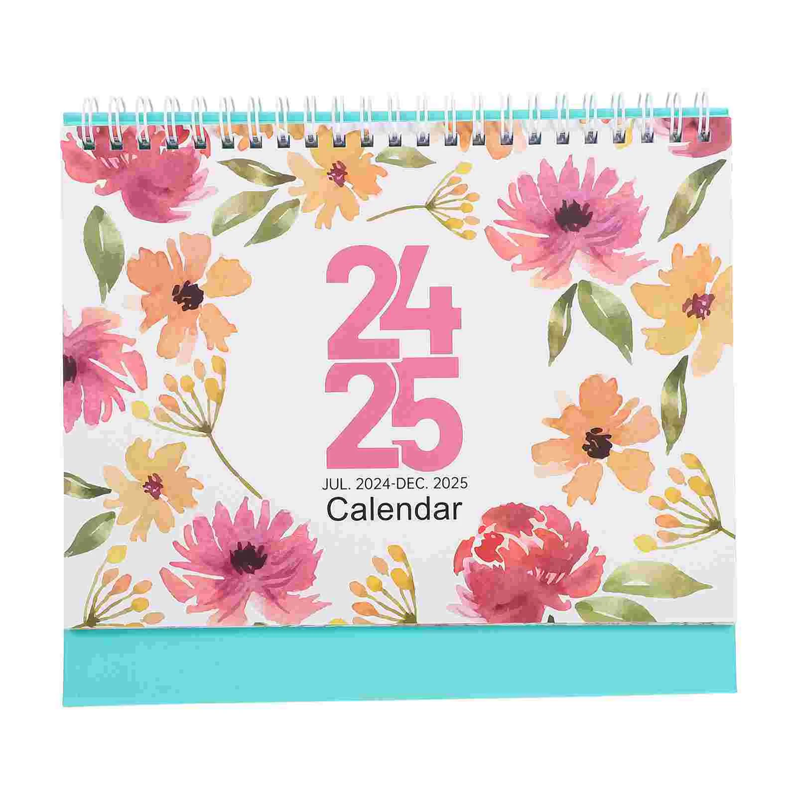 

2025 Desk Calendar Desktop Planners Small Spiral Standing Flip Flower Paper for Office