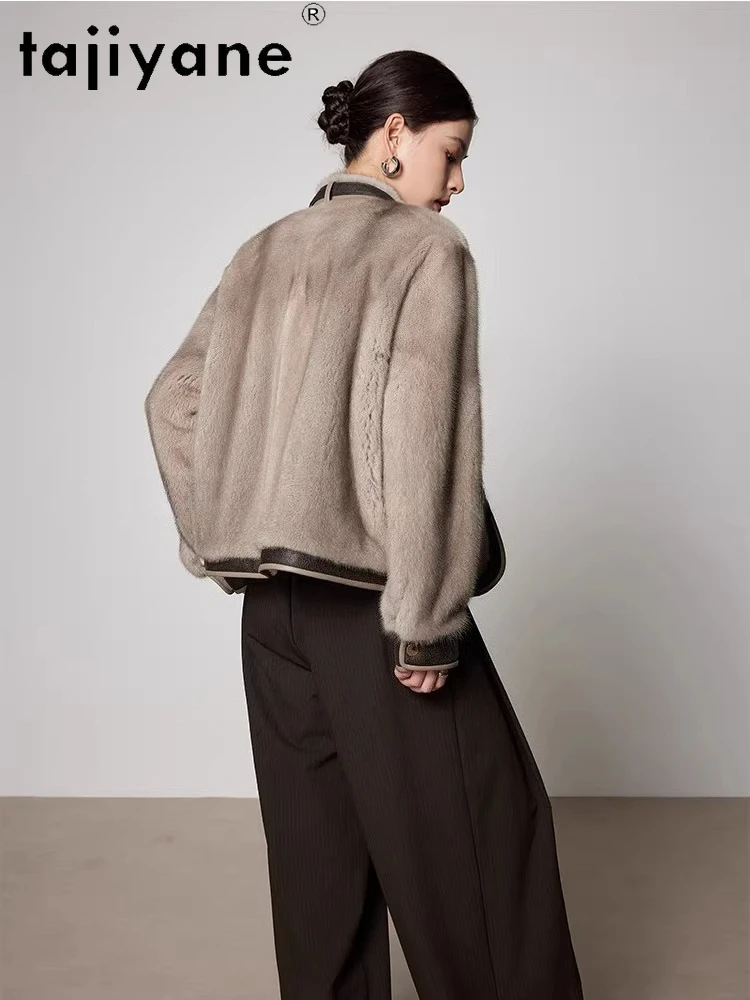 TAJIYANE 천연 벨벳 전체 밍크 퍼 코트 여성용 짧은 스타일리시 퍼 코트 스탠드 칼라 재킷 2025 겨울 여성 의류