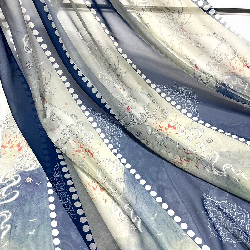 Nouveau tissu imprimé dégradé de Style chinois avec poèmes peintures de paysage et Motifs de grue tissu pour Hanfu Ruqun bricolage couture