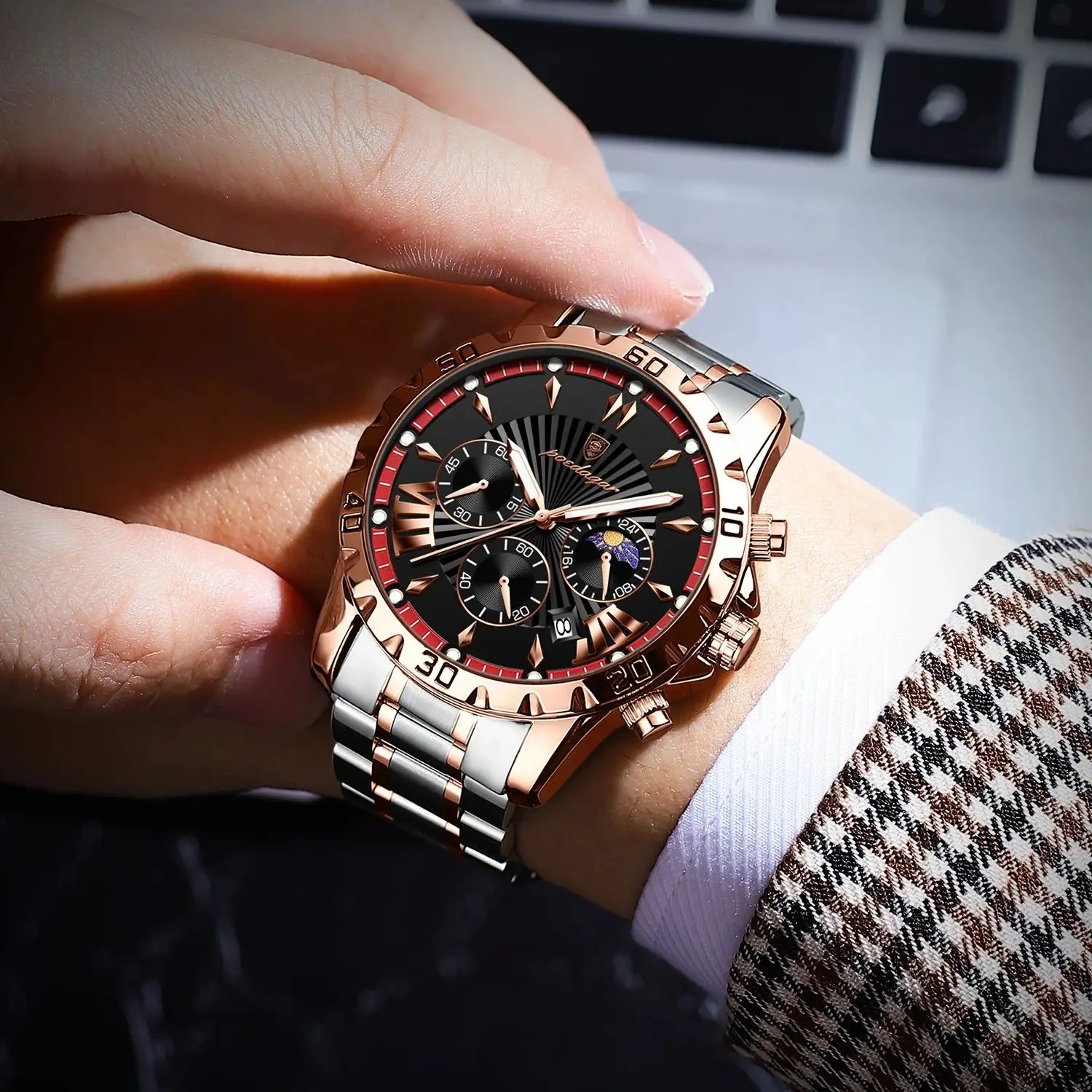 POEDAGAR Luxury High Quality Watch for Man Waterproof Luminous Chronograph Date Men Watch Stainless Steel Quartz Men\'s Watches