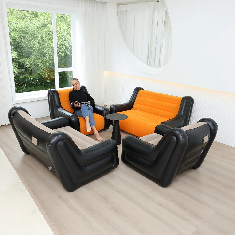 Sofá preguiçoso dobrável, espreguiçadeira inflável, dobras duráveis espessadas, espreguiçadeira de jogos compacta, banco de ar para lazer, cama, dormir