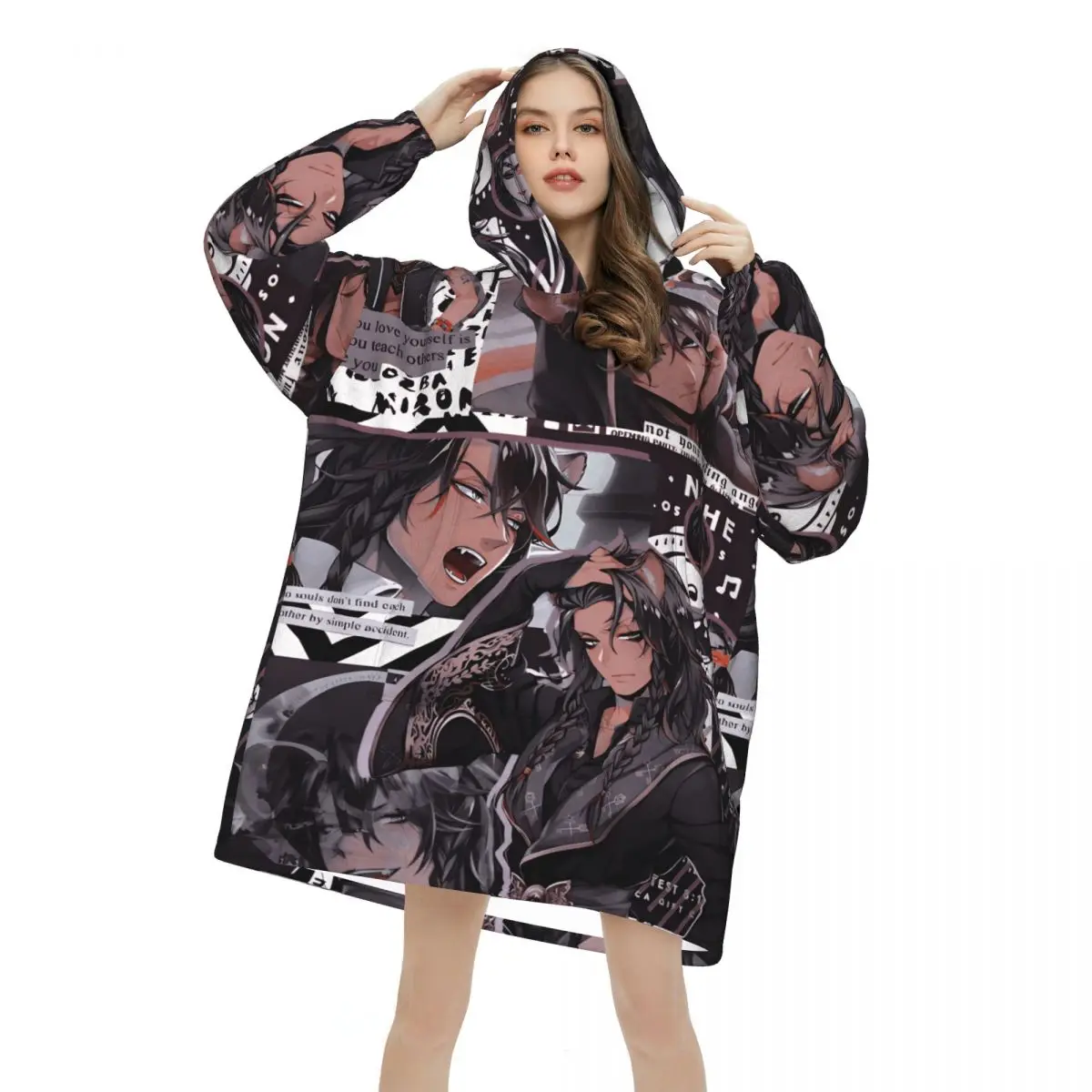 Twisted Wonderland Leona Kingscholar Blanket Hoodie Oversized Wearable Sweatshirt Blanket Warm Gifts for Women Girls Girlfriend