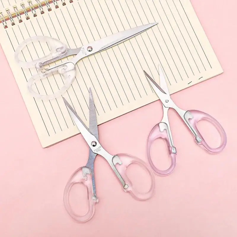 Simplicity Transparent Handle Stainless Steel Craft Scissors Student Office Stationery Journal Decor Tools