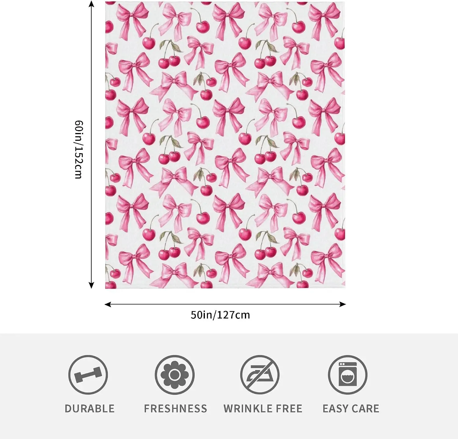 New in 2026Pink Bow Cherry Flannel Throw Blanket Soft Cozy Blanket for Living Room Couch Sofa Bed 50 x 60 Inches