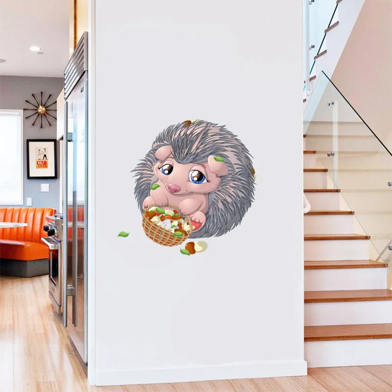 Tri koshki RC080 Cute Cartoon Animal Hedgehog in Forest Child Wall Sticker Waterproof Decal Home Decoration Kids Room Door Toile