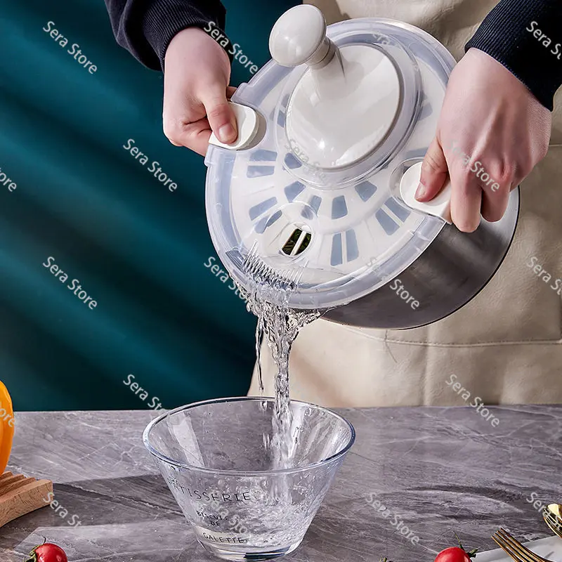 Stainless steel manual vegetable dehydrator fruit and vegetable dryer kitchen drain household vegetable basin salad dehydrator