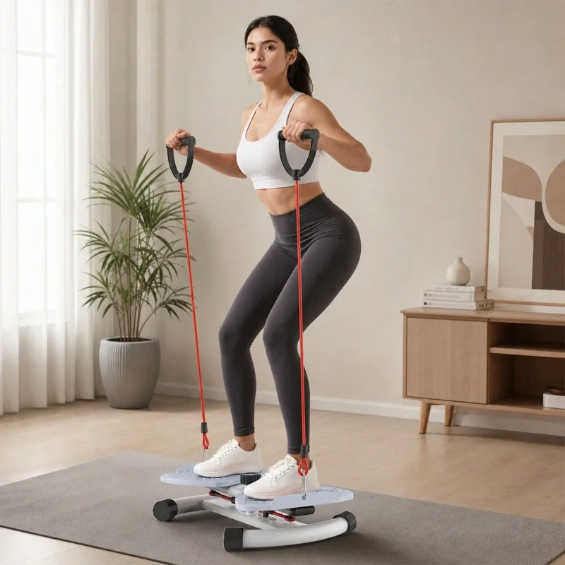 Adjustable‑Resistance Twist Stepper for Home Workout, Mini Stair Step Exercise Machine with Resistance Bands, Quiet Fitness Pedal Trainer for Legs, Hip, Waist & Full‑Body Training