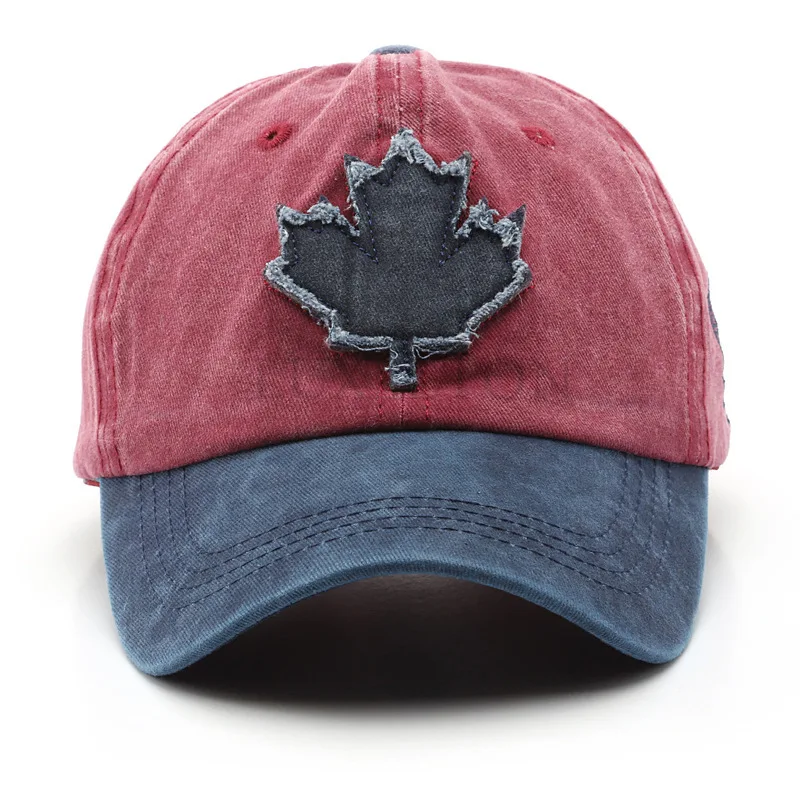 Men Hat Big Maple Leaf Embroidered Baseball Hat Women Retro Unisex Wash Cotton Baseball Hat Outdoor Sports Fishing Hat