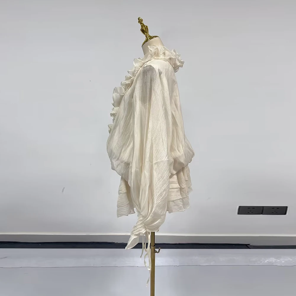 فساتين قصيرة فضفاضة مزينة بمقسمة متينة من TWOTWINSTYLE للنساء بياقة على شكل V وأكمام طويلة وخصر عالٍ فستان نسائي