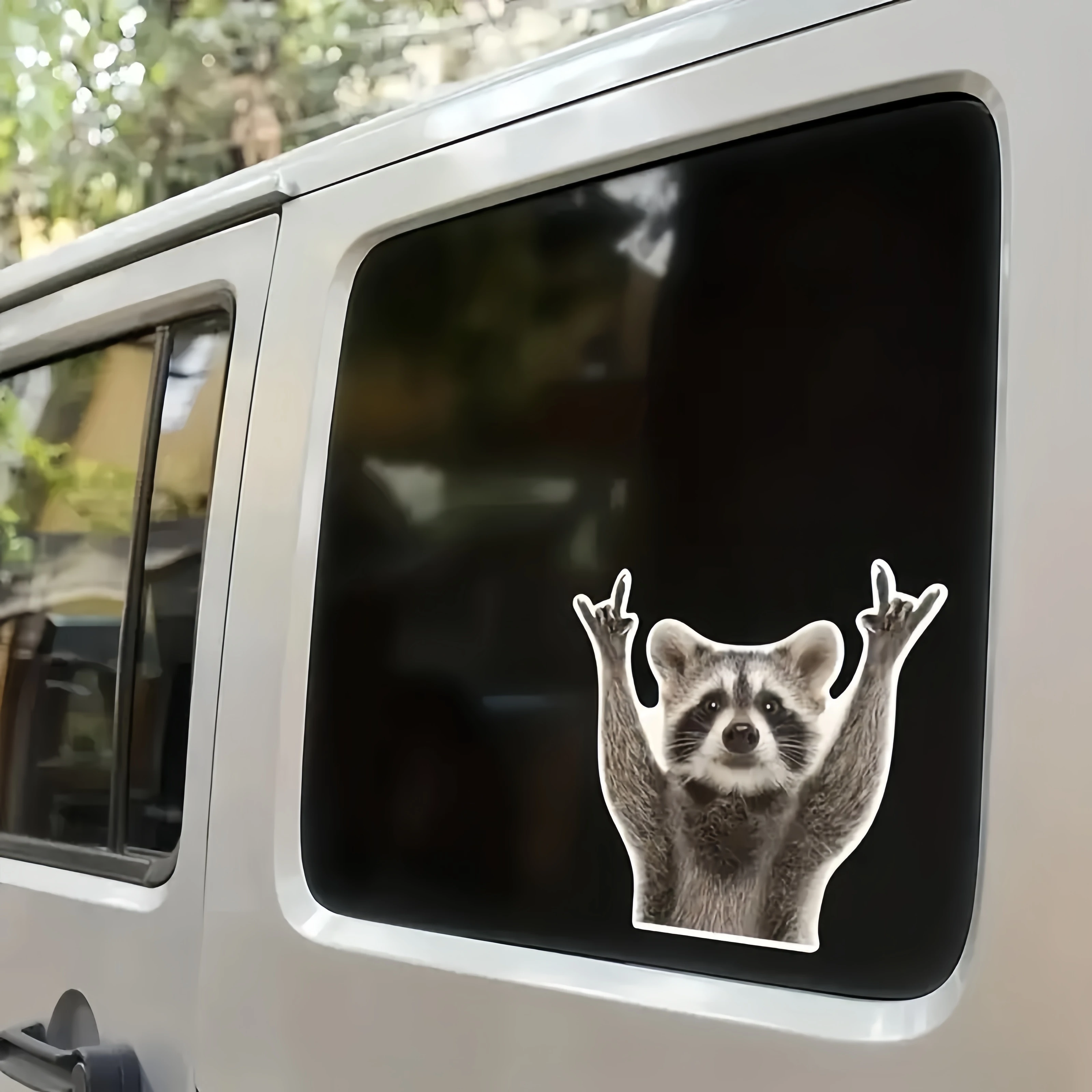 1PC car rocking raccoon stickers, fun raccoon cute car stickers, laptop wall window bumper stickers creative decoration