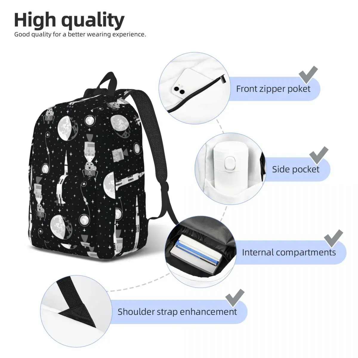 Рюкзак Moon Shot, студенческая сумка для книг для мальчиков и девочек, детская школьная сумка, компьютерные сумки на плечо для мужчин и женщин