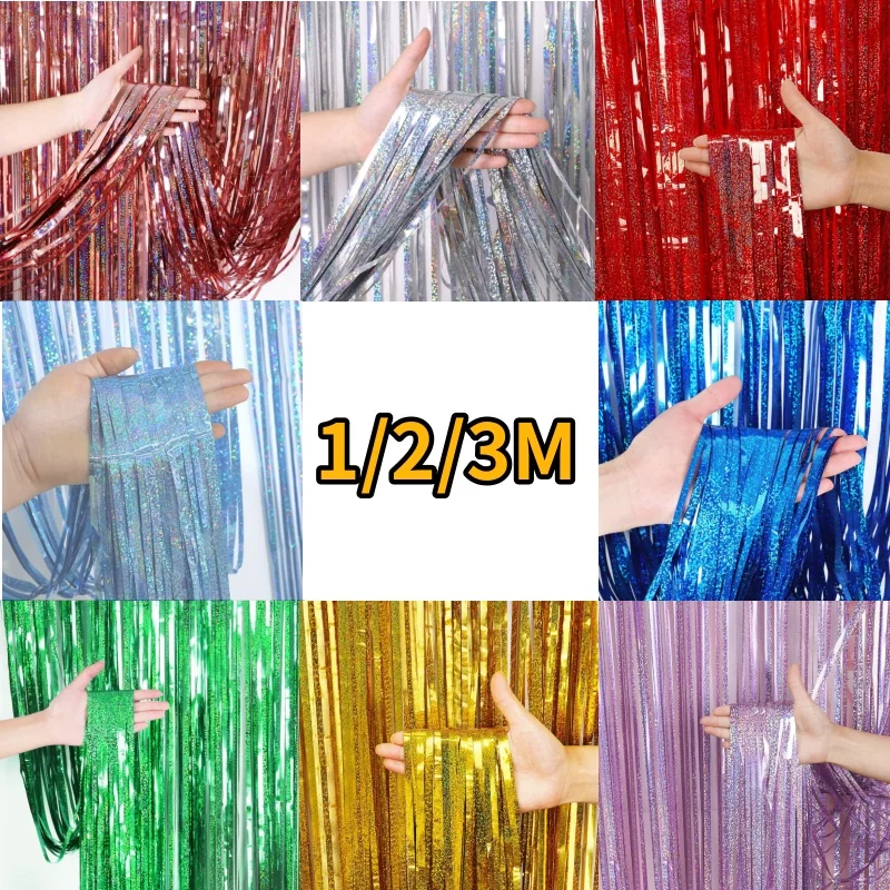 tinsel niebieska różowa foliowa zasłona 1x3m tło imprezowe złota beżowa zielona foliowa zasłona z frędzlami 1m 2m tło