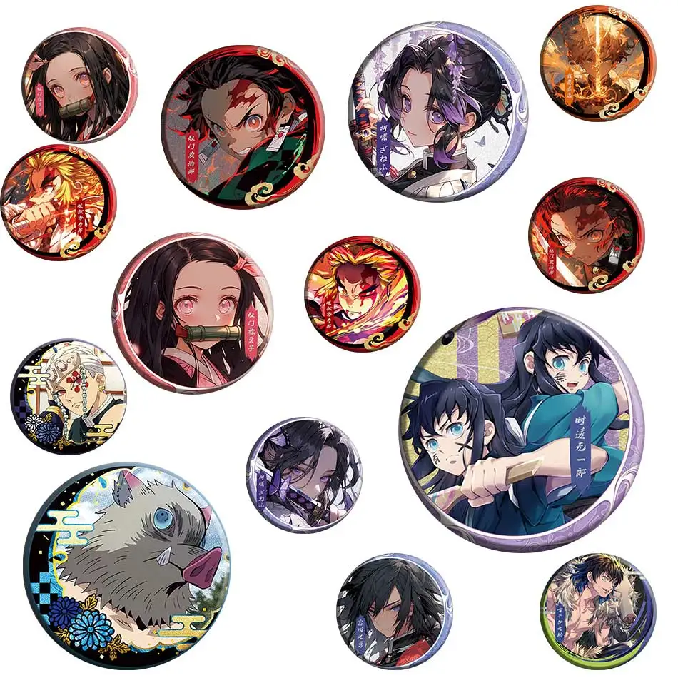 58mm Demon Slayer Anime Characters Round Badge Backpack Clothing Accessories Cosplay Metal Brooch Collection Toy Gift