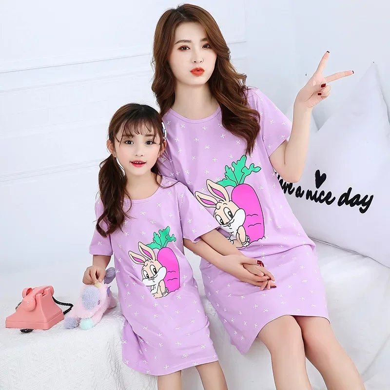 Children Nightdress Girls Rabbit Nightgowns Kids Cotton Pajamas Princess Night Dress Mom and daughter Sleepwear Dressing Gown