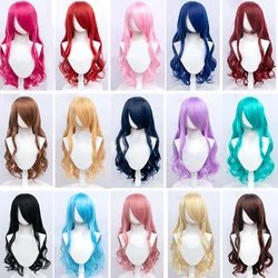 Difei sintético cosplay anime peruca de boa qualidade longa natural ondulado com franja festa lolita perucas de cabelo para as mulheres rosa branco azul