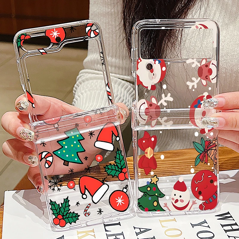 Christmas Cartoon Pattern Phone Case for Samsung Galaxy Z Flip 3 4 Z Flip 5 6 Z Fold 4 5G PC Gift Soft Anti-fall Back Cover