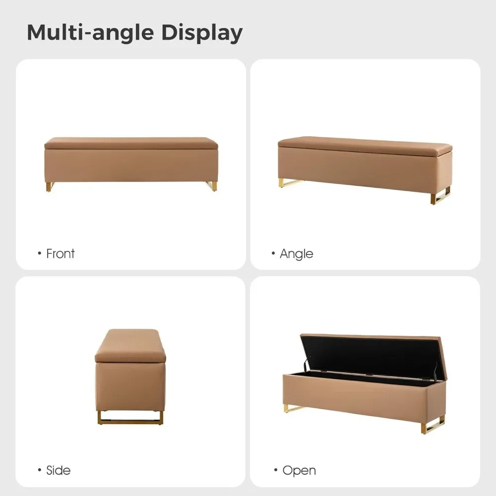 مقعد عثماني منجد للتخزين الحديث بأرجل ذهبية نهاية السرير ومسند للقدمين مقعد ديكور لغرفة المعيشة #6