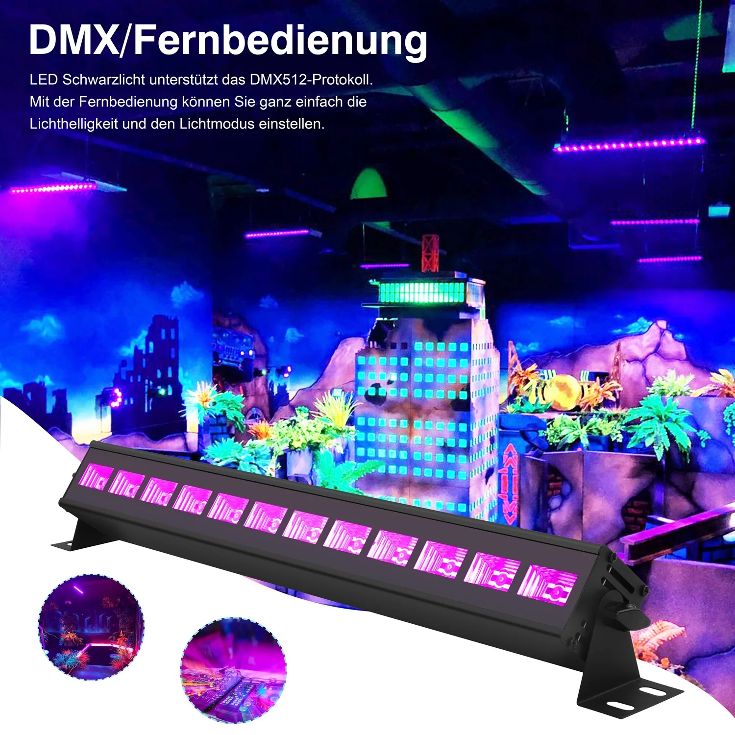 36W LED UV Wall Washer Light Remote Control Purple Dyeing Decoration Strip Lights Halloween Party Bar DJ Disco Stage Lighting