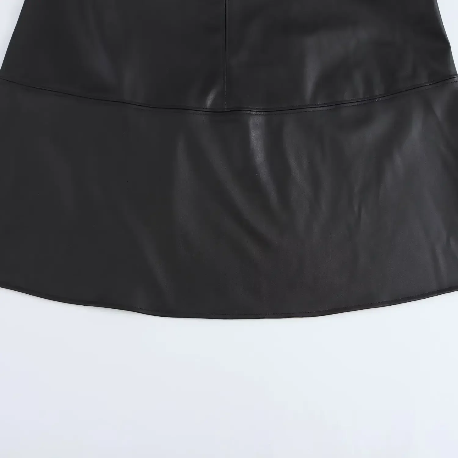 Falda MIDI de piel sintética informal negra con decoración de cinturón a la moda para Mujer, falda retro de cintura alta con cremallera lateral para Mujer