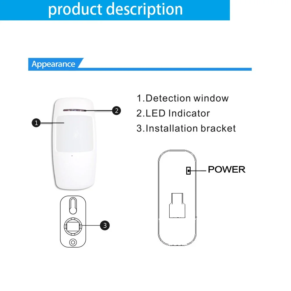 Wofea-Detector de Movimento Sem Fio, Sensor Infravermelho PIR, Potência Tipo 3V, Segurança Doméstica, WiFi, Alarme GSM, 433MHz, 10 PCs/Lot, ev1527