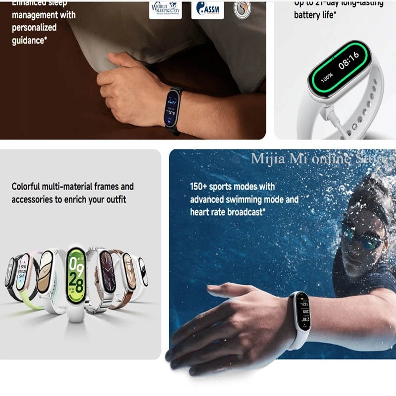 الإصدار العالمي من Xiaomi Mi Band 10 150 أوضاع رياضية 21 يومًا عمر البطارية وإدارة النوم والإدارة الصحية Xiaomi Hyper OS2