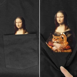 CLOOCL Funny Paint Mona Lisa Cotton T-Shirts Animal Cats Middle Finger Printed Pocket T-shirt Women Clothing Short Sleeve Tees