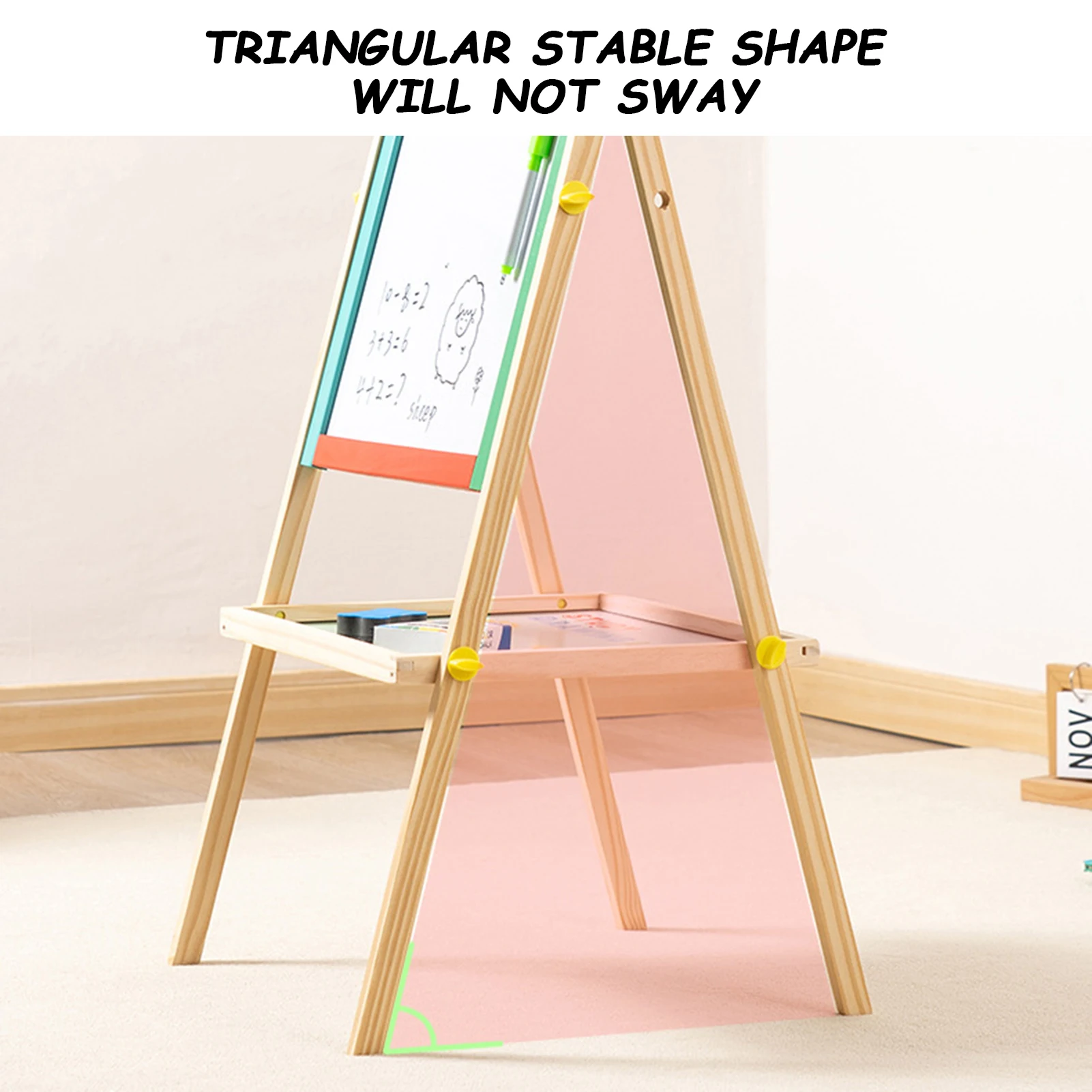 Kids Wooden Art Easel Wooden Multifunctional 2 In 1 Chalkboard For School