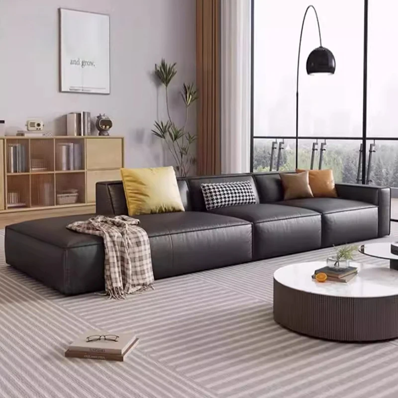 2025 latest comfortable, sofa set 3 seats genuine leather black leather sofa set living room design