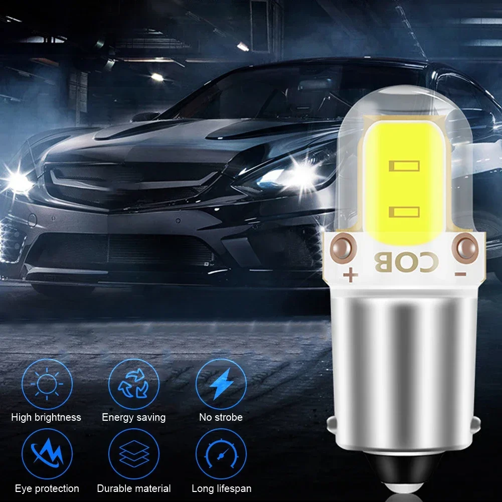 2PCS BA9S LED T4W H6W LED-CANBUS COB 2LED Bulb Car Interior License Plate Light Marker Reading Auto Lamp White 6000K 12V