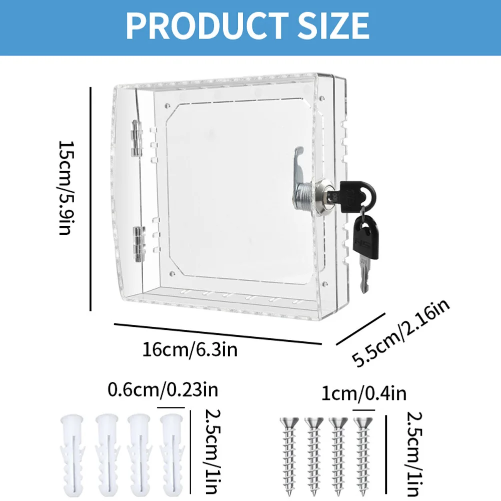 Transparent Acrylic Thermostat Guard 16*15*6cm Lockable Ac Lock Box Cover Thermostat On Wall Cover With 2 Keys And Screws