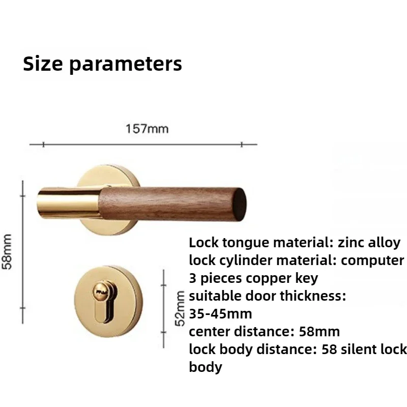 New 2026Walnut Pattern Door Lock Indoor Bedroom Silent Magnetic Room Door Lock New Chinese Style Suitable for Doors Within 50mm
