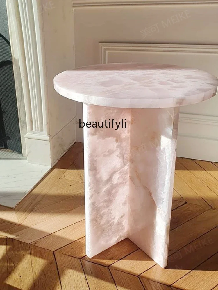 yj Pink Jade Side Table Small Apartment Living Room Sofa Side Cabinet Corner Table Creative Art Small Coffee Table