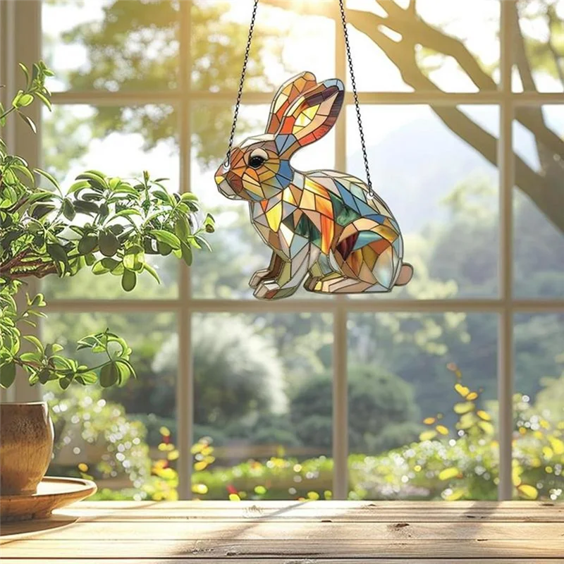 

ALIM-Easter Flat Bunny Decor Easter Bunny Ornament In Acrylic Spring Season Dreamy Decor Indoor Outdoor Sunlight Catching Art