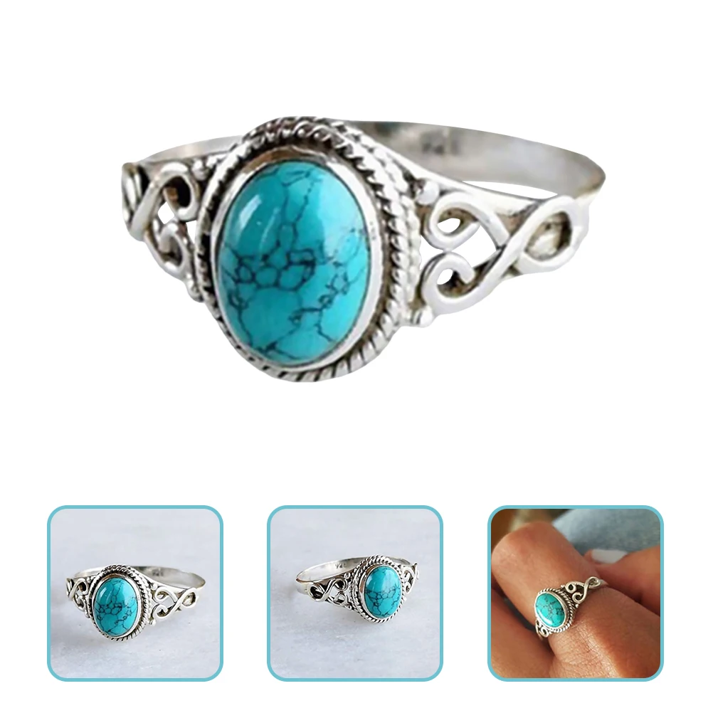 

Turquoise Rings Vintage Fashion Finger Jewelry Gemstone Women Engagement Party Wedding Accessories Blue Stone Gifts