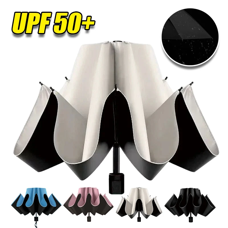 Reflective Safe Stripe Compact Reverse Umbrella Inverted Folding Rain UV Protection Portable Travel Umbrella