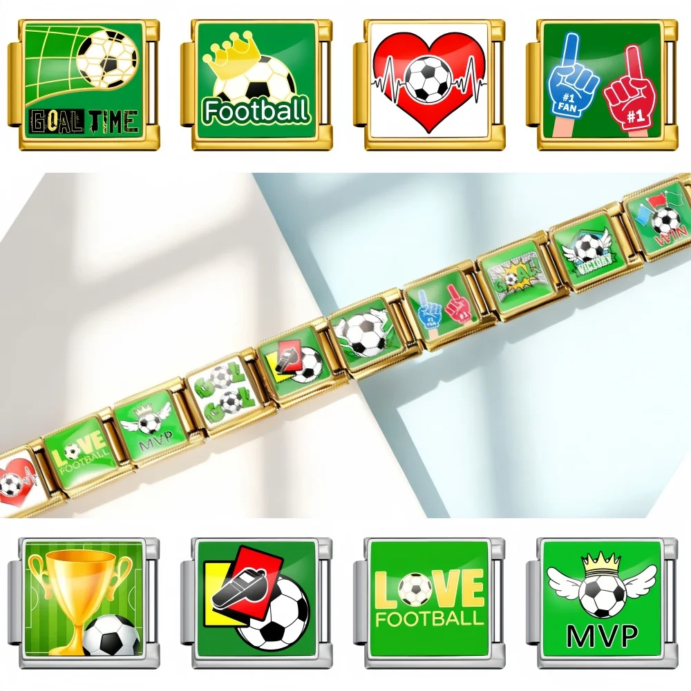 New Fashion Football Game Pattern Italian Charm Module Bracelet Links Fit 9mm Stainless Steel DIY Detachable Strap Bracelet