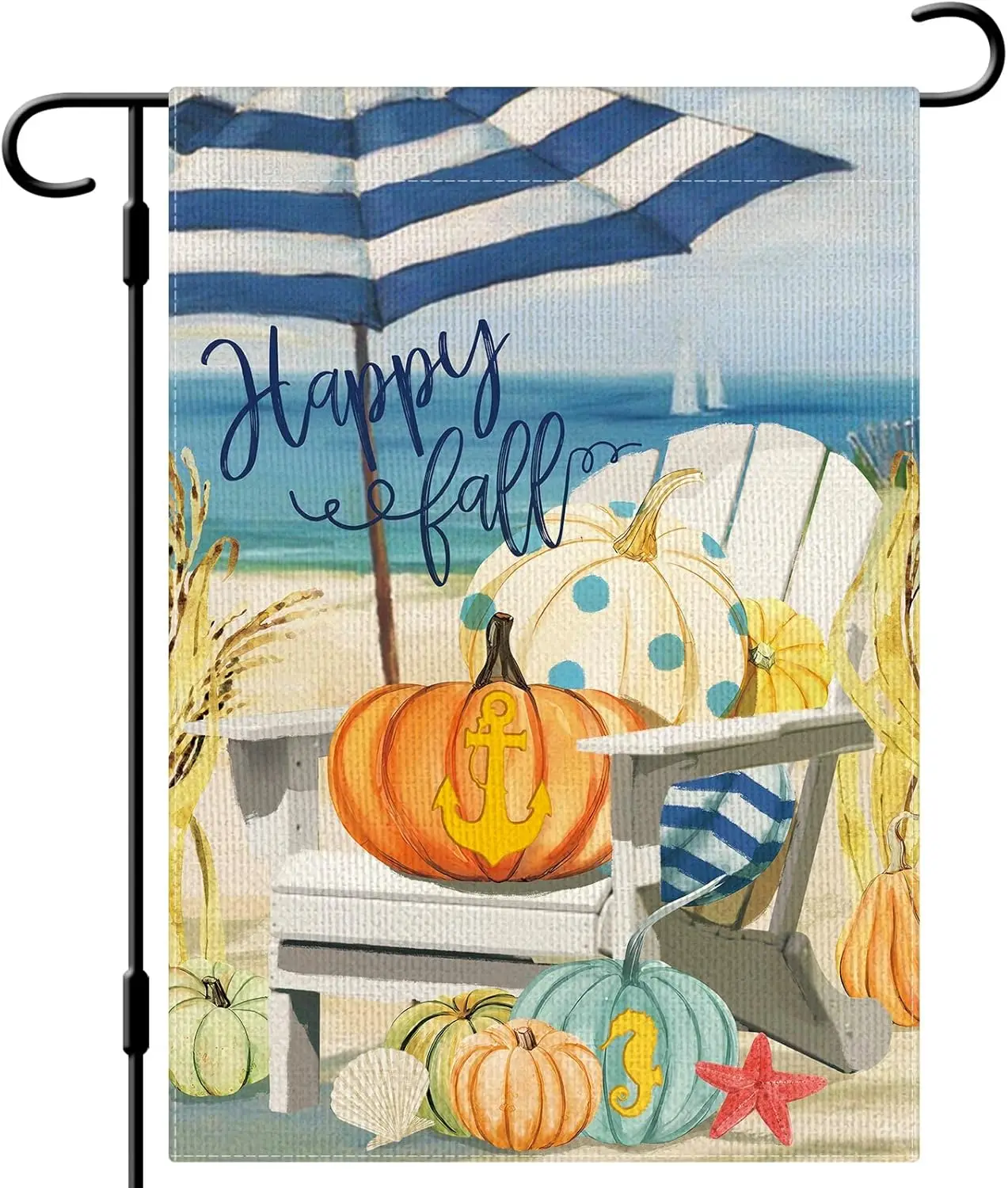 DLZDN Fall Beach Garden Flag Thanksgiving Pumpkin Garden Flag Autumn Nautical Seahorse Shell Yard Flag 12×18 Inch Double Sided V