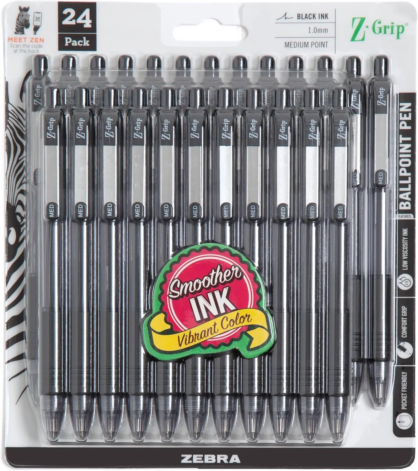 

Smooth-Flowing Black Ink Ballpoint Pens, 1.0mm Medium Point for School & Office, 24-Pack Ideal for Note-Taking