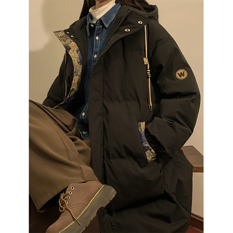 

Men's Winter Thiened Warm Hooded down Cotton Jaet Loose Casual Winter Outerwear Mid-Length Zipper Closure Color