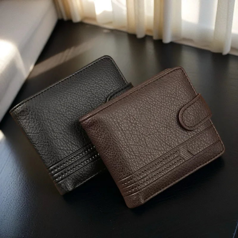 1. HOMEFISH Schlanke Herren-Kurzgeldbörse aus Leder, Design mit mehreren Kartenfächern, Geldbörse mit Reißverschluss-Münzfach für Männer – Detail 3