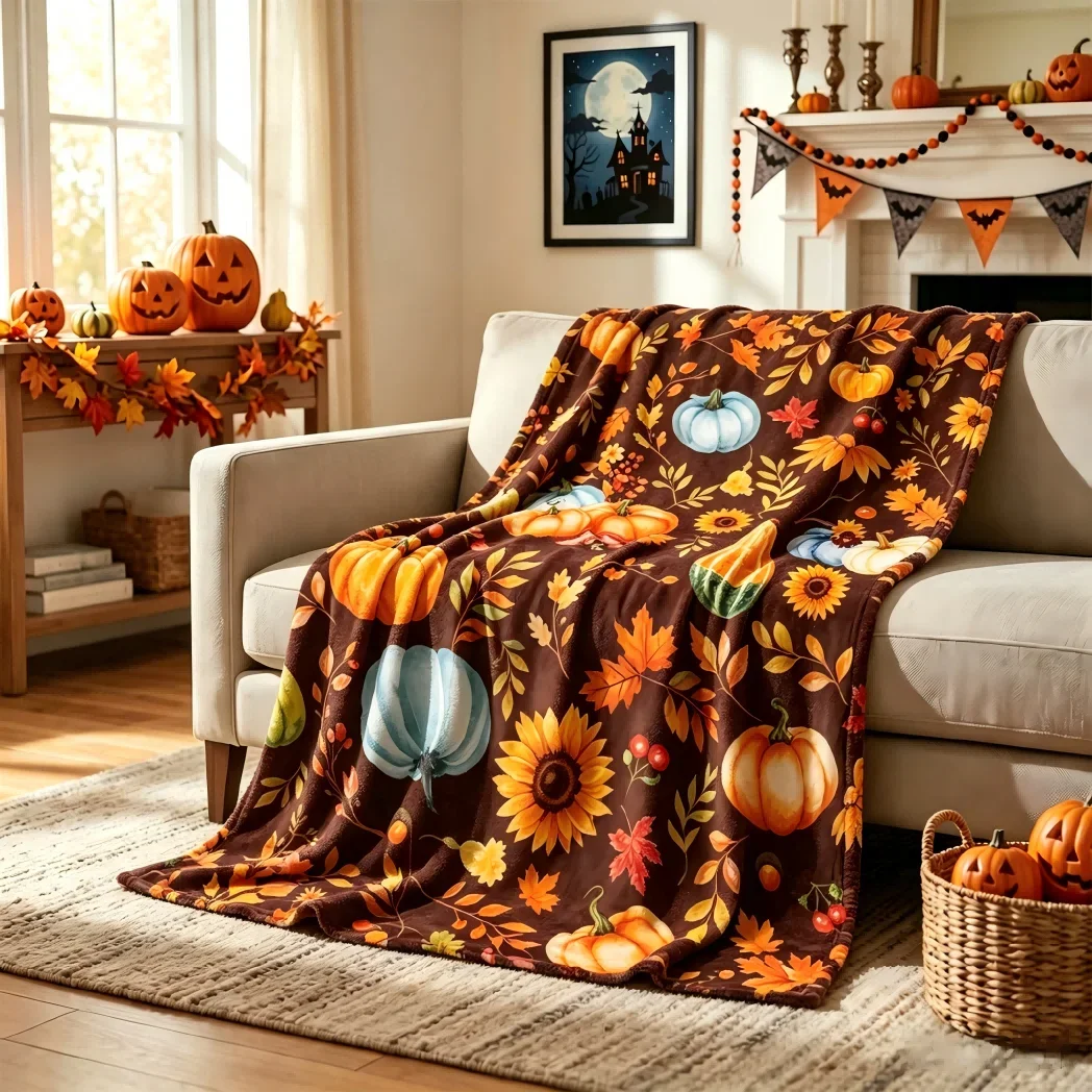 Autumn Pumpkin Fall Harvest Throw Blanket Cozy Autumn Decor Fall Season Sofa Bed Cover