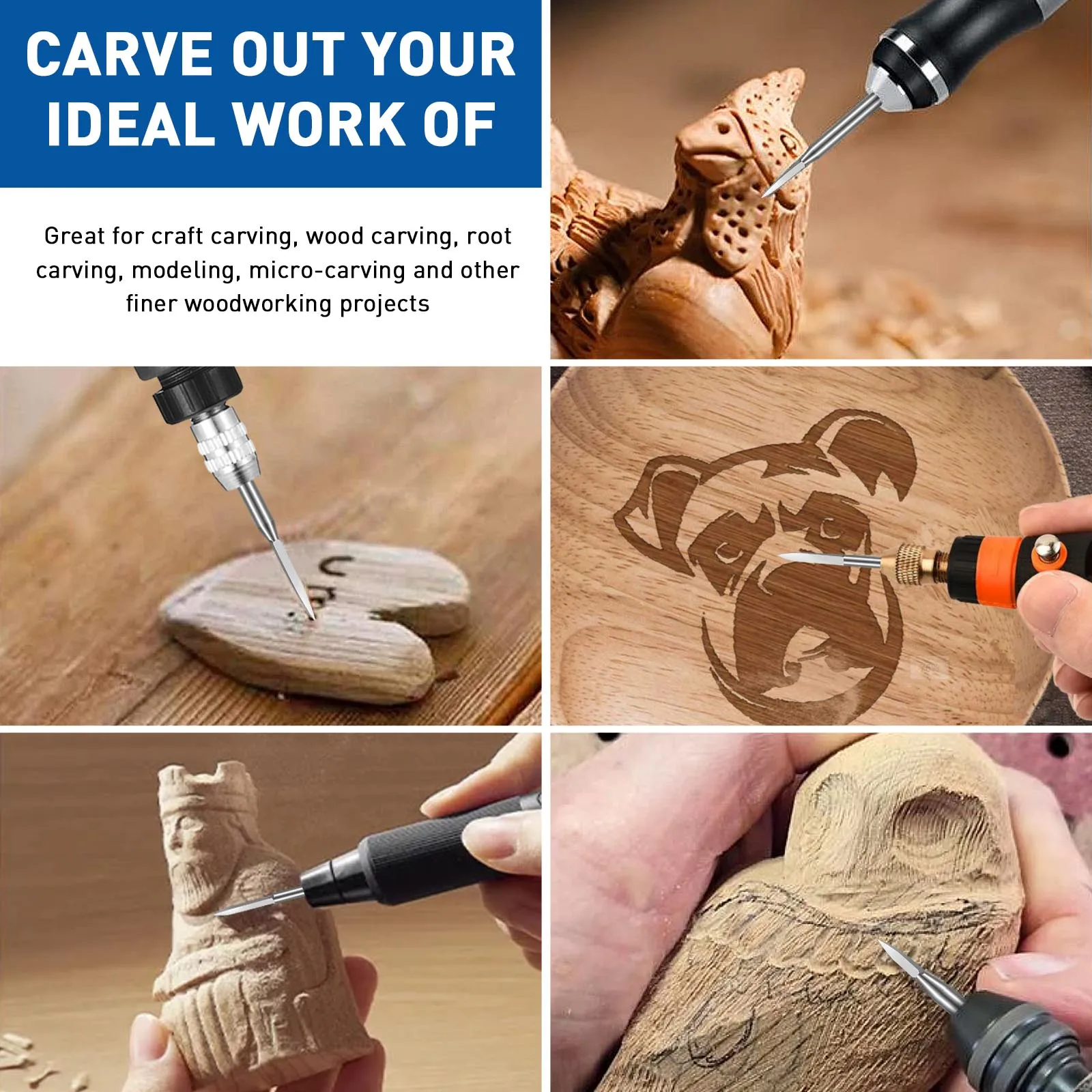 Wood Carving Set for Engraving, Sculpting & Grinding (Compatible with Dremel) with 3mm Shank