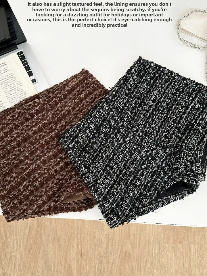 

Casual Heavy Embellied Straight Leg ort Pants Women's Autumn 2025 New Coarse Tweed High Waist ort Trousers Polyester Fi...