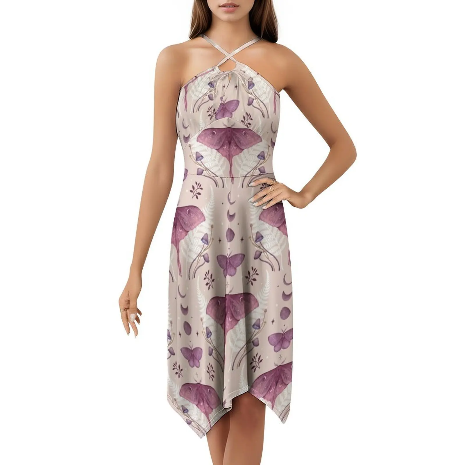 루나와 에메랄드-여성을위한 빈티지 핑크 보헤미안 민소매 드레스 프린트 비치 파티 드레스 파스텔 핑크 빈티지 나이트 나이트