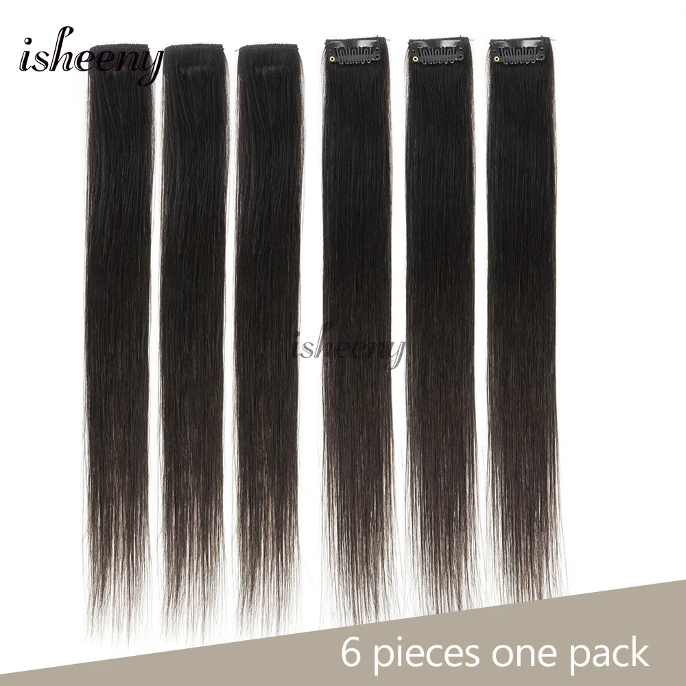 Isheeny 6 قطعة مشبك صغير في وسادة الشعر البشري 1 كليب على آلة لحمة وصلات شعر 12 "-16" 30 جرام/الحزمة مشبك شعر طبيعي مستقيم #3