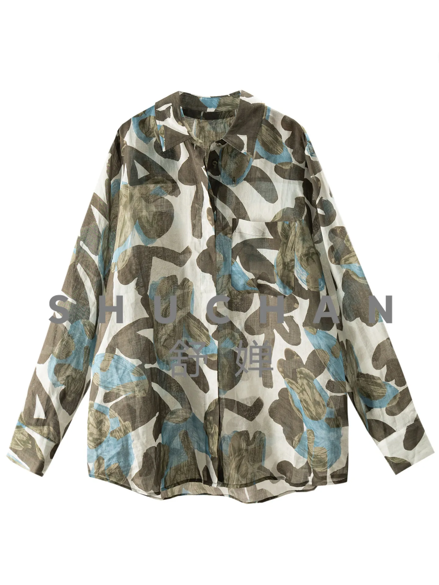 

T Has Its Own Sense of Breathing, Ark Art, Floral Loose Ramie Long-sleeved Sunshade Shirt Women 20M2